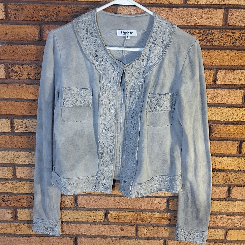 PhO Made in Italy Small Gray Cropped Open Front Jacket